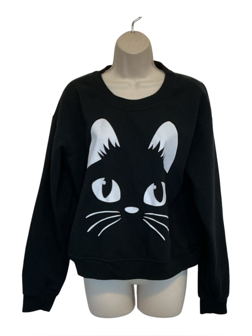 Better Together Black White Cat Face Cropped Sweatshirt Size XL Halloween Womens